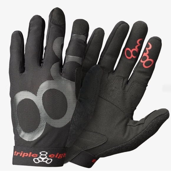 Triple Eight EXOSKIN GLOVES Size Medium Black Red - Picture 1 of 10